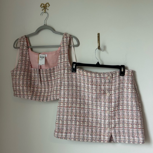 House of Harlow 1960 Dresses & Skirts - Pink Tweed Crop top and Mini Skirt two piece Set